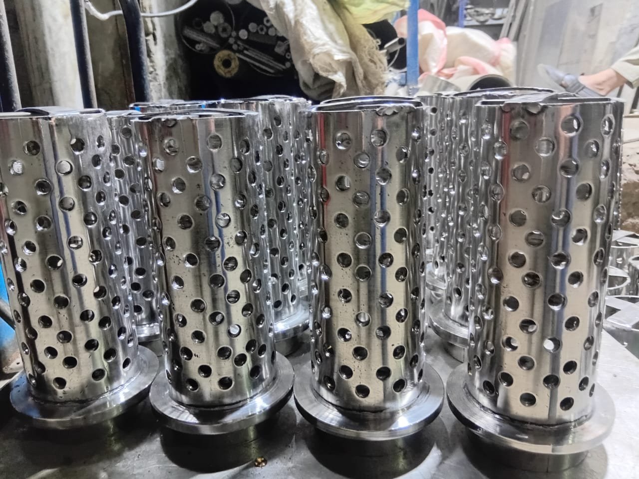 Rows of finished stainless steel jewelry casting flasks